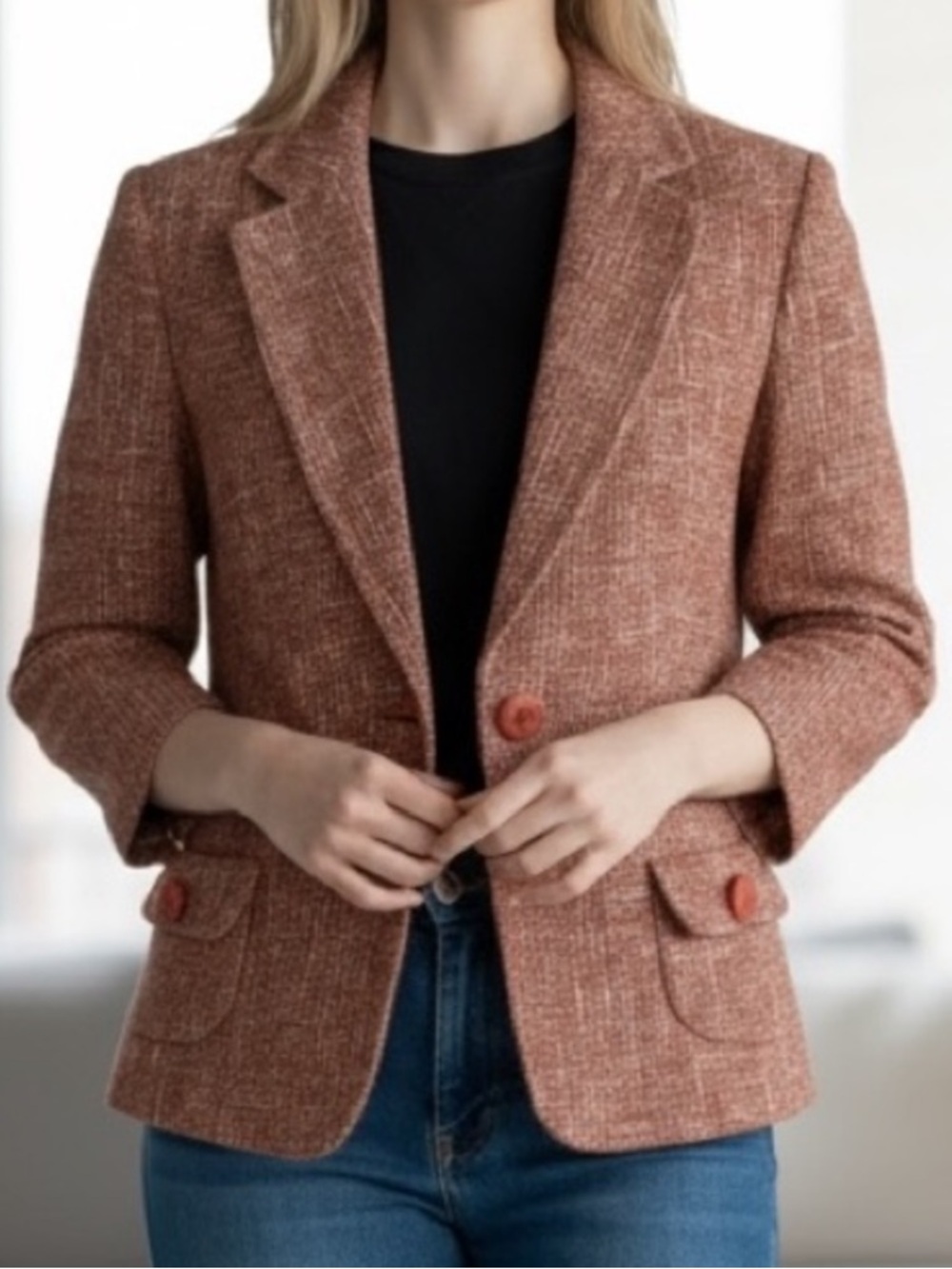 Zara Rust Tweed Blazer